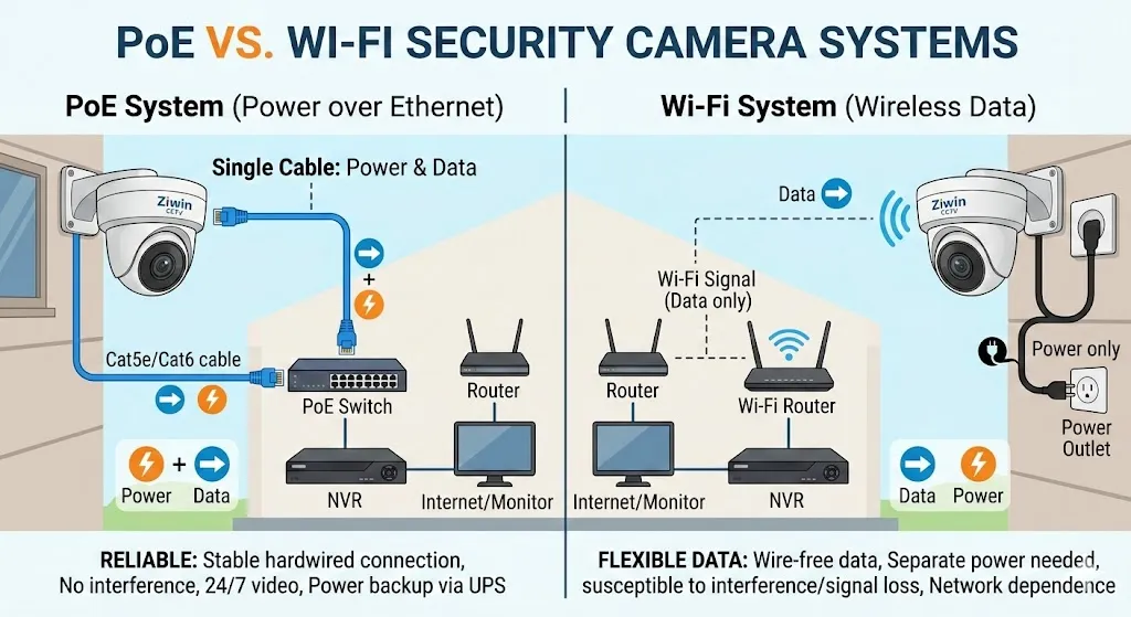 Câmeras de segurança PoE vs. Wi-Fi: o que é melhor para o seu negócio em 2026?